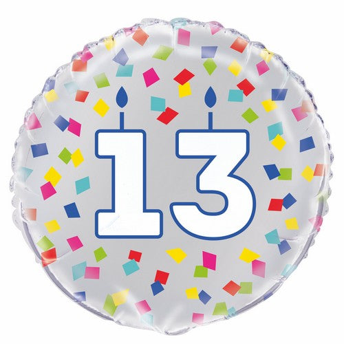 Number 13 Rainbow Confetti Round Foil Balloon 45cm Default Title