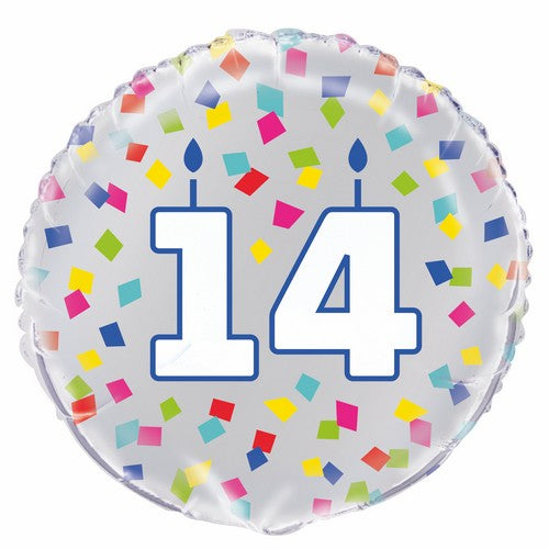 Number 14 Rainbow Confetti Round Foil Balloon 45cm Default Title