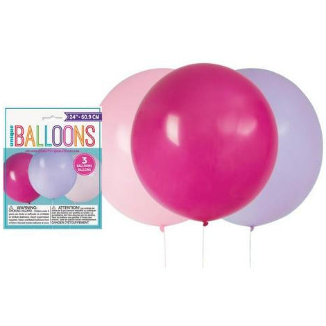 3 x Pink & Purple Assorted 60.9cm (24) Latex Balloons