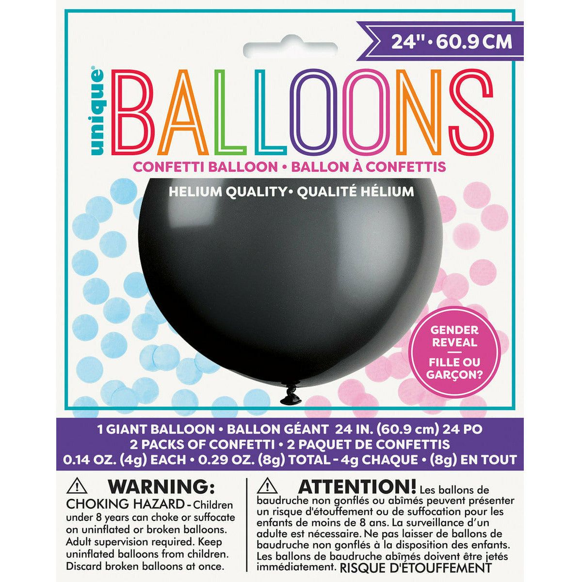 Black Balloon with Pink and Blue Confetti - 60.9cm 1 Piece - Dollars and Sense