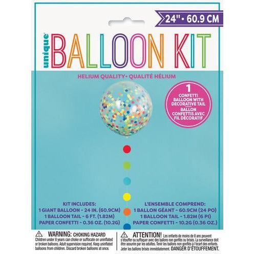Clear 60.9 (24) Balloon With Multi Coloured Confetti & Dots Tail