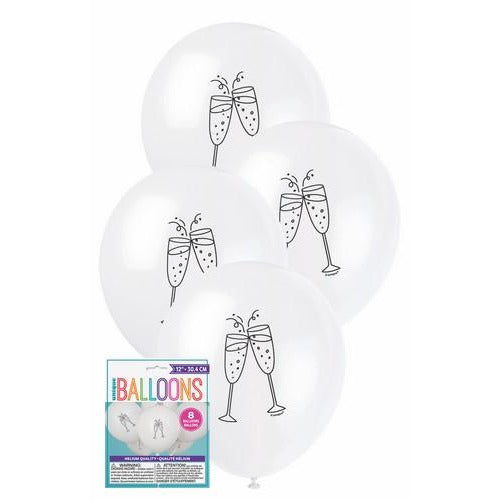 Champagne Glass 8 x 30cm (12) Balloons - White