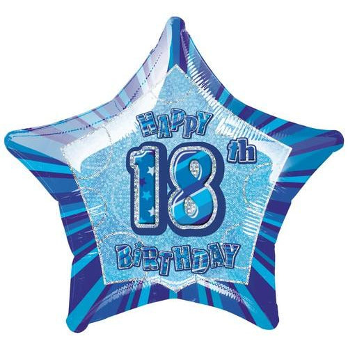 Glitz Blue 18th Birthday Star 50cm Foil Balloon Packaged Default Title
