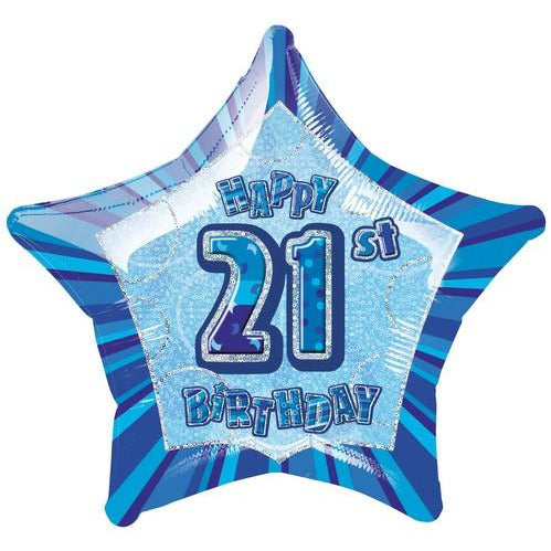 Glitz Blue 21st Birthday Star 50cm Foil Balloon Packaged Default Title