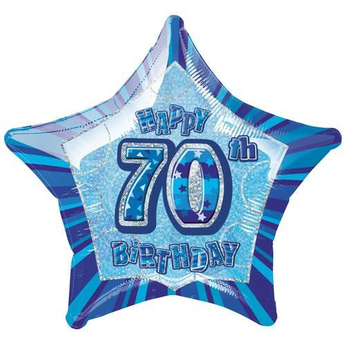 Glitz Blue 70th Birthday Star 50cm Foil Balloon Packaged Default Title