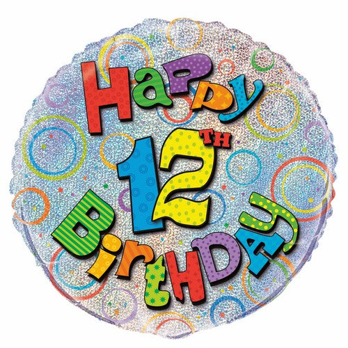 12th Birthday 45cm (18) Foil Prismatic Balloons Packaged
