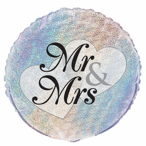 Mr & Mrs 45cm (18) Foil Prismatic Balloons Packaged