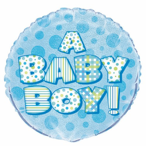 Baby Boy 45cm (18) Foil Prismatic Balloons Packaged