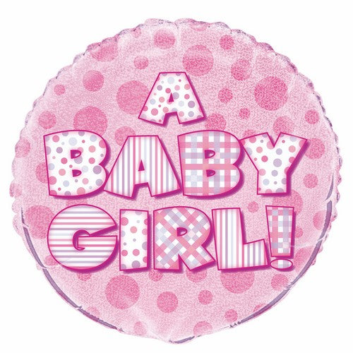 Baby Girl 45cm (18) Foil Prismatic Balloons Packaged