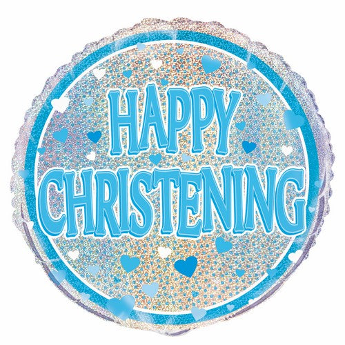 Blue Christening 45cm (18) Foil Prismatic Balloons Packaged