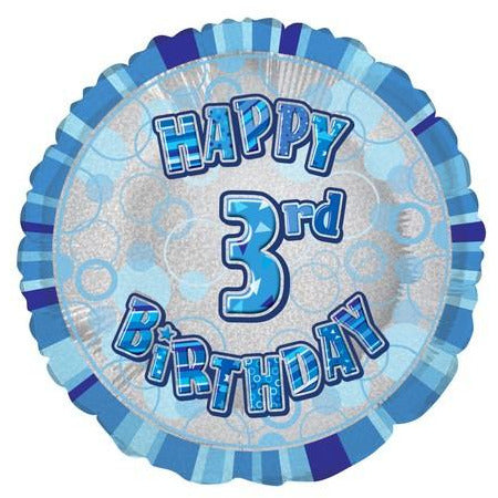 Glitz Blue 3rd Birthday Round 45cm (18) Foil Balloon Packaged