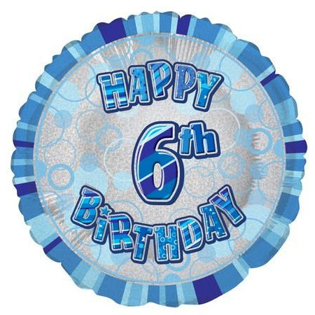 Glitz Blue 6th Birthday Round 45cm (18) Foil Balloon Packaged