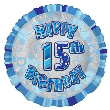 Glitz Blue 15th Birthday Round 45cm (18) Foil Balloon Packaged