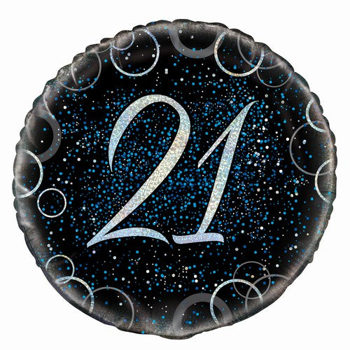 Glitz Blue 21st Birthday 45cm (18) Foil Balloon Packaged