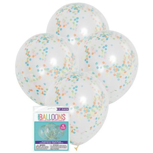 Clear Latex Balloons Prefilled with Multi Coloured Confetti 30cm 6Pk Default Title