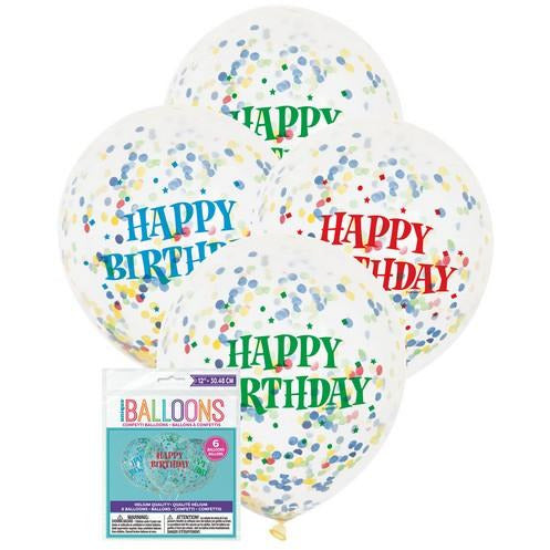 Happy Birthday 6 x 30.48cm Clear Balloons Prefilled With Bright Confetti Default Title