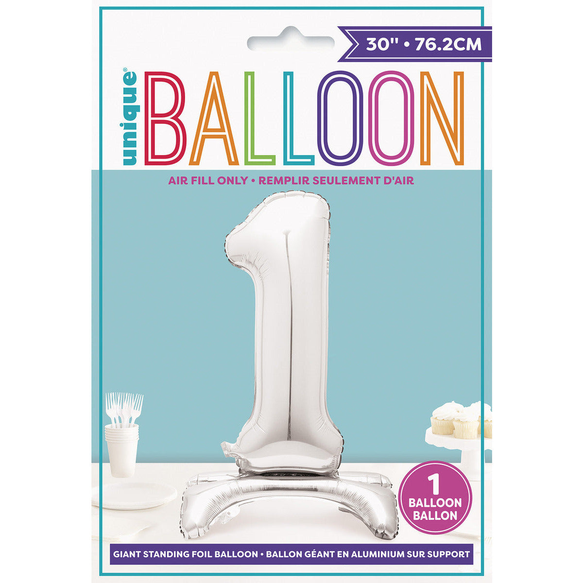 Number 1 Silver Foil Standing Balloon - Dollars and Sense