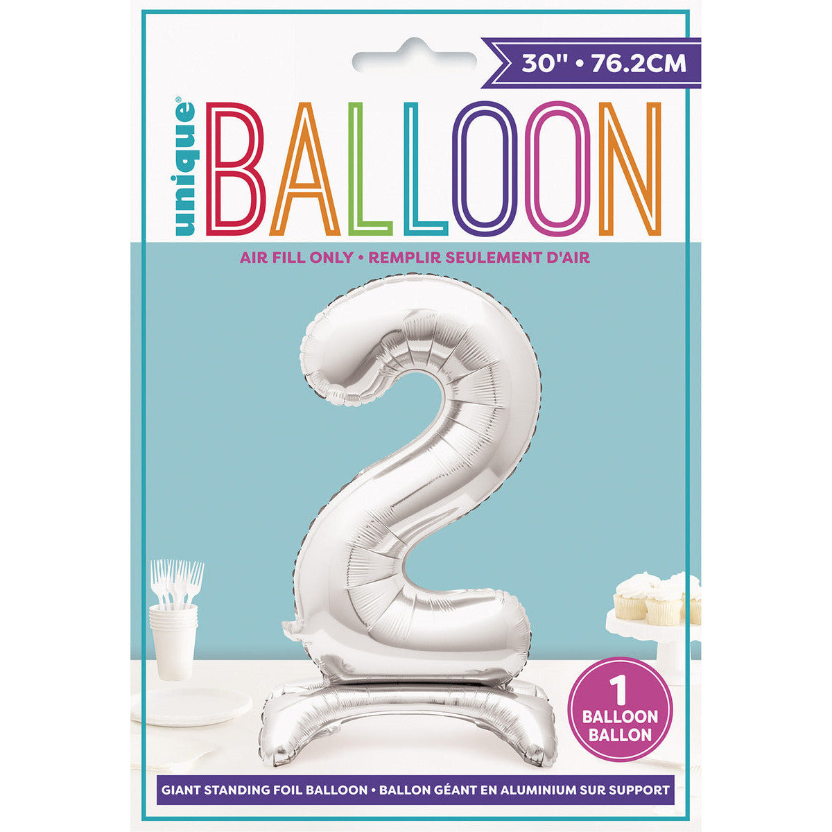 Number 2 Silver Foil Standing Balloon - Dollars and Sense
