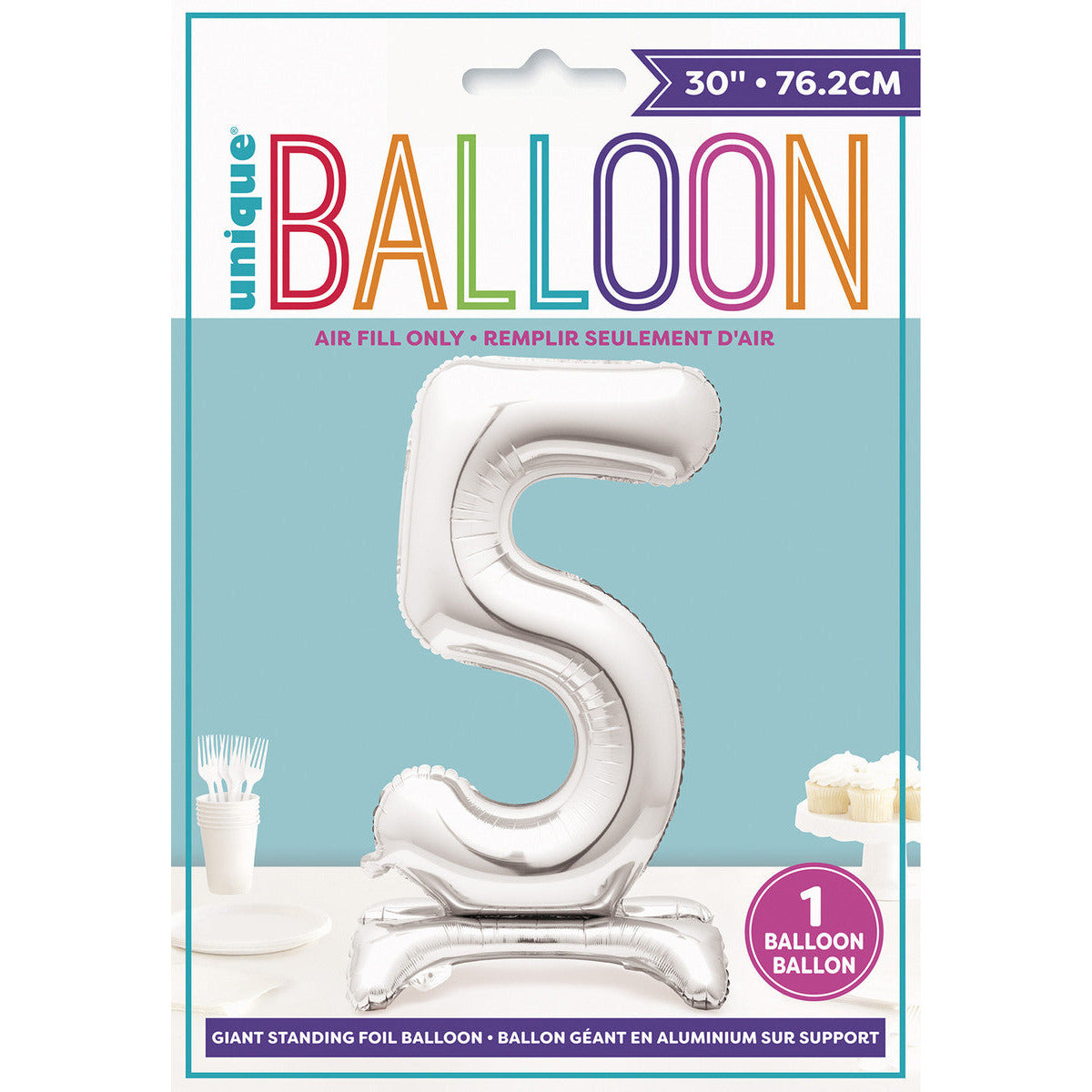 Number 5 Silver Foil Standing Balloon - Dollars and Sense