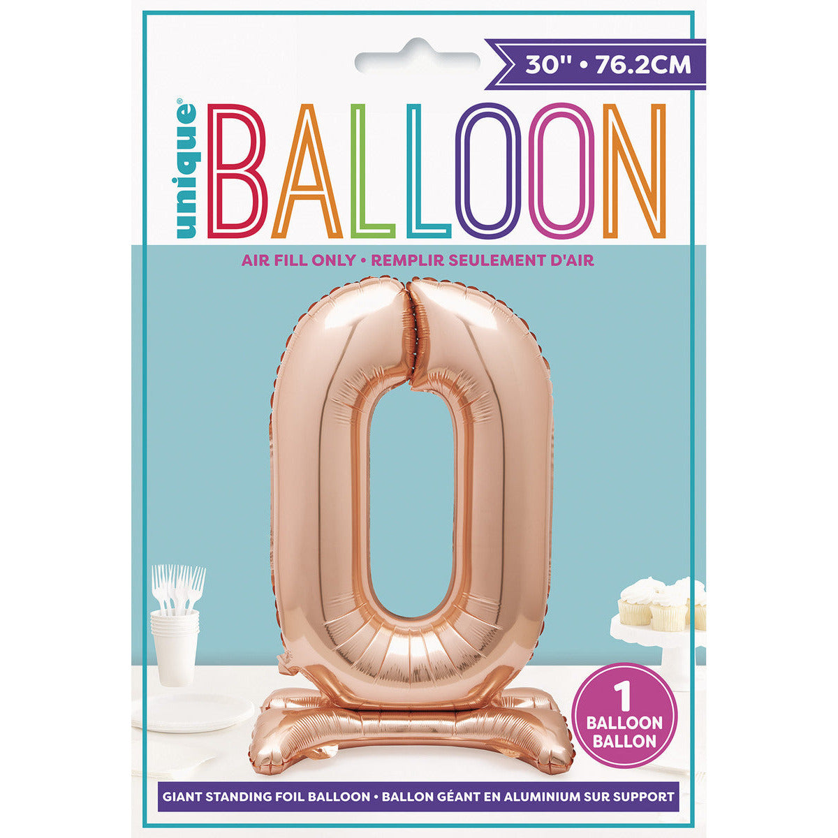 Number 0 Rose Gold Foil Standing Balloon - Dollars and Sense