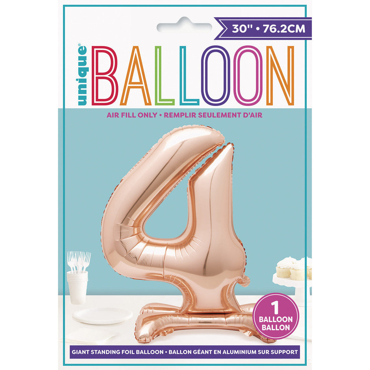Number 4 Rose Gold Foil Standing Balloon - Dollars and Sense