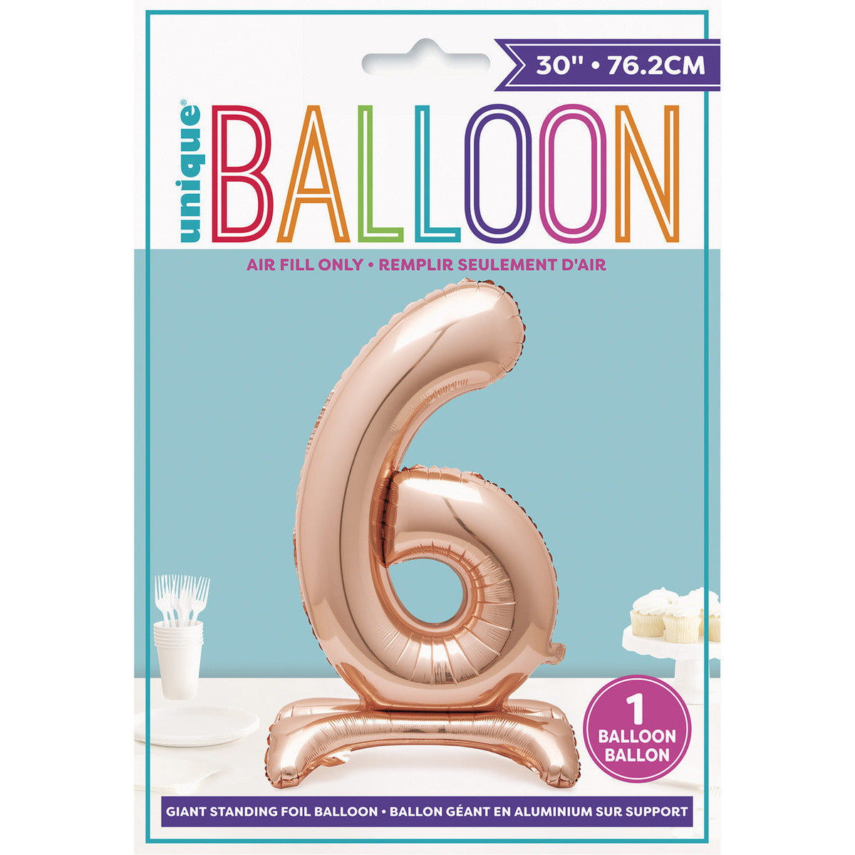 Number 6 Rose Gold Foil Standing Balloon - Dollars and Sense