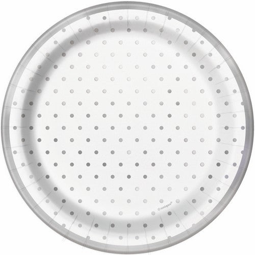Foil Stamped Mini Dots Silver 8 x 18cm (7) Paper Plates Default Title