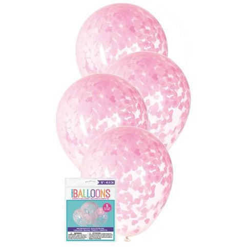 5 x 40.6cm (16) Clear Balloons Prefilled With Lovely Pink Heart Shaped Confetti