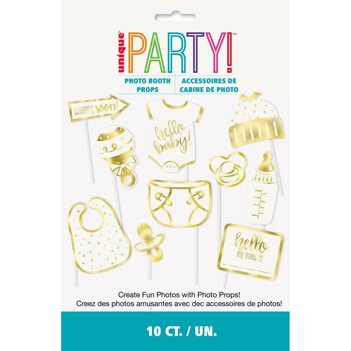 Photo Booth Props Hello Baby Foil Stamped - 10 Pack 1 Piece - Dollars and Sense