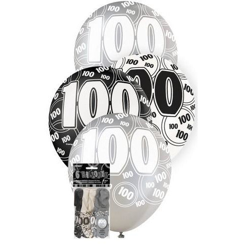 Glitz Black 6 x 30cm (12) Latex Balloons - 100