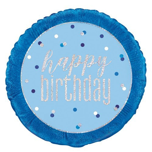 Blue Happy Birthday 45cm (18) Foil Prismatic Balloon Packaged