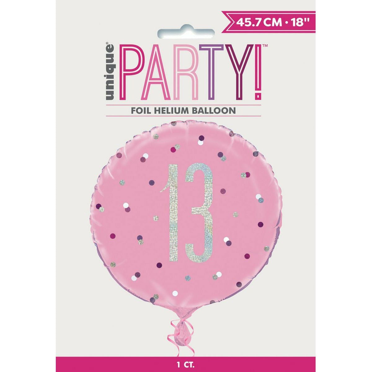 Pink 13th Foil Balloon 45cm - Dollars and Sense