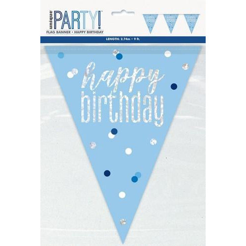 Blue Prismatic Foil Flag Banner - Happy Birthday 2.74m (9)