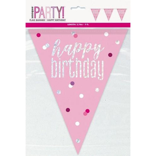Pink Prismatic Foil Flag Banner - Happy Birthday 2.74m (9)