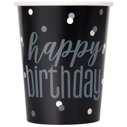 Black And Silver Happy Birthday 8 x 270mL (9oz) Paper Cups