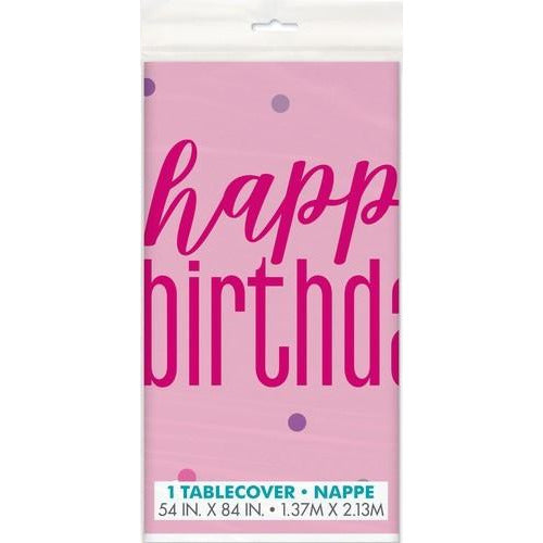 Pink Happy Birthday Printed Tablecover 137cm x 213cm (54 x 84)
