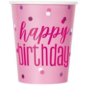 Pink Happy Birthday 8 x 270mL (9oz) Paper Cups