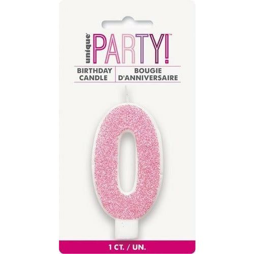 Numeral Candle 0 Glitter Pink - Dollars and Sense