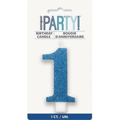 Numeral Candle 1 Glitter Blue - Dollars and Sense