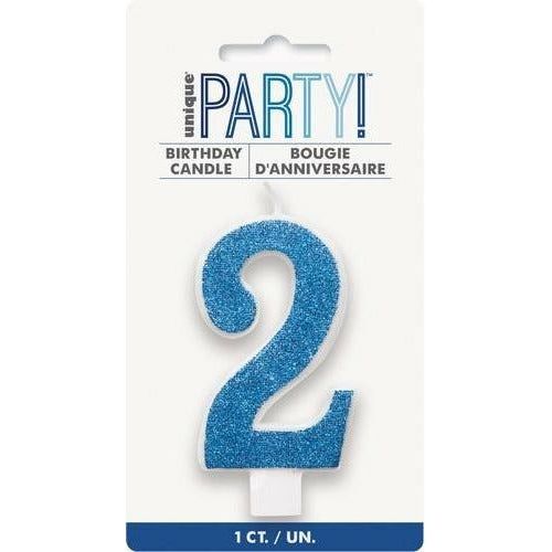 Numeral Candle 2 Glitter Blue - Dollars and Sense