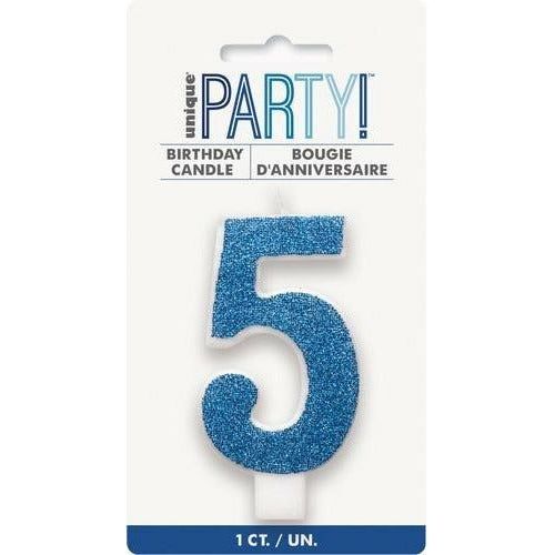Numeral Candle 5 Glitter Blue - Dollars and Sense