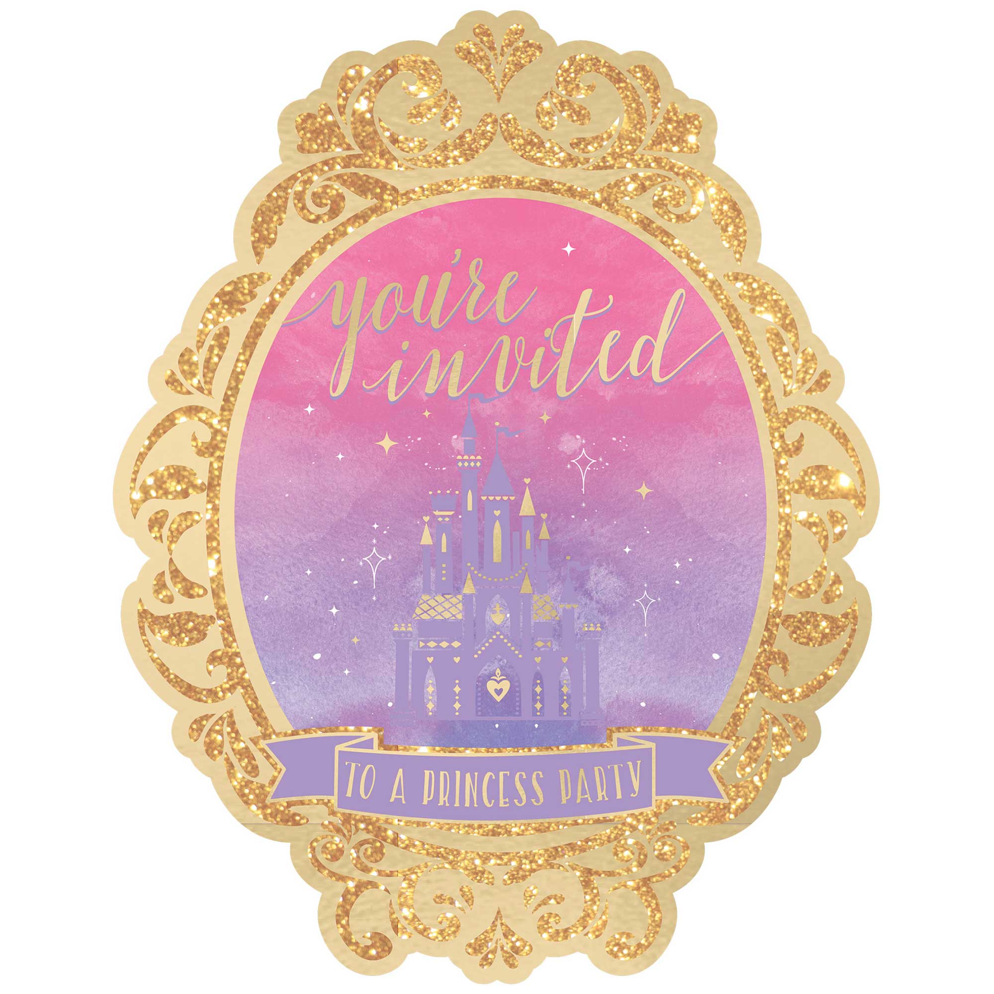 Disney Princess Once Upon A Time Deluxe Glittered Invitations - 18x14cm 8 Pack Default Title