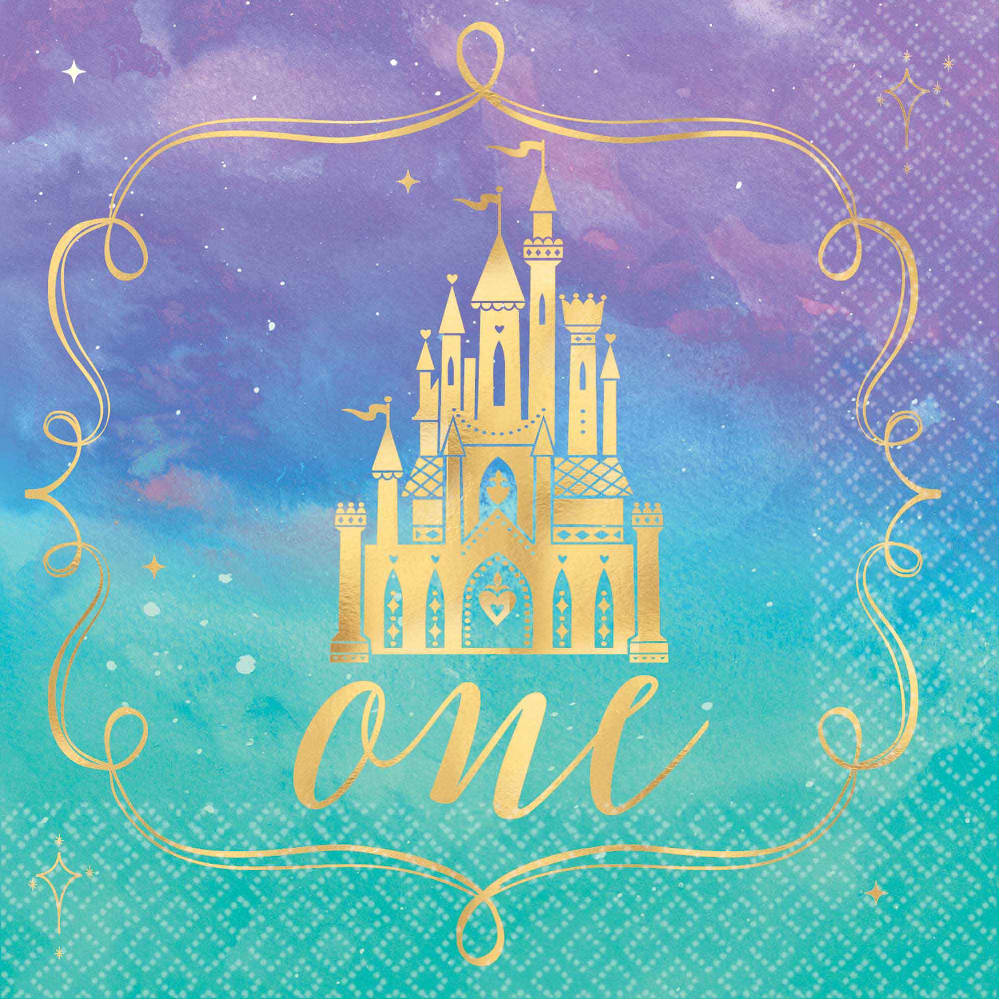 Disney Princess Once Upon A Time 1st Birthday Beverage Napkins Hot Stamped - 16 Pack Default Title