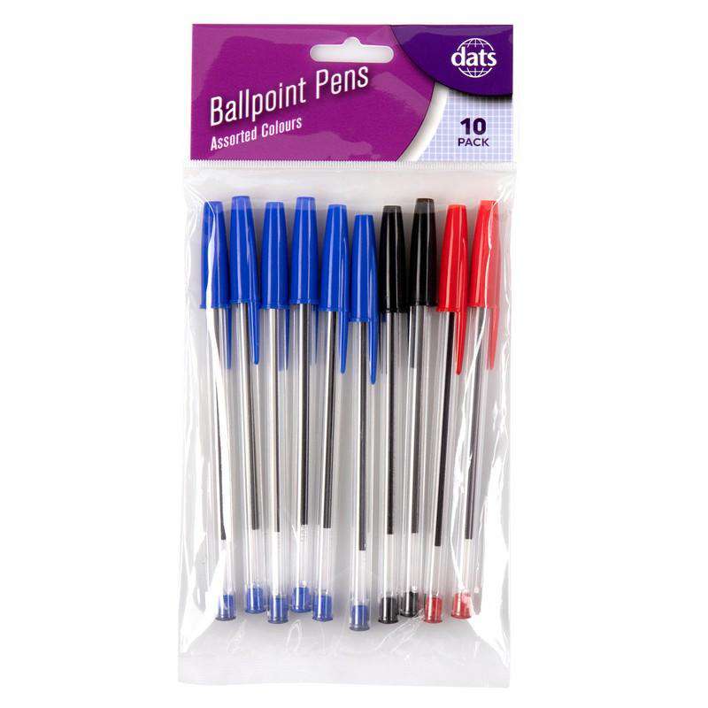 Black, Blue and Red Ballpoint Pens - 10 Pack - Dollars and Sense