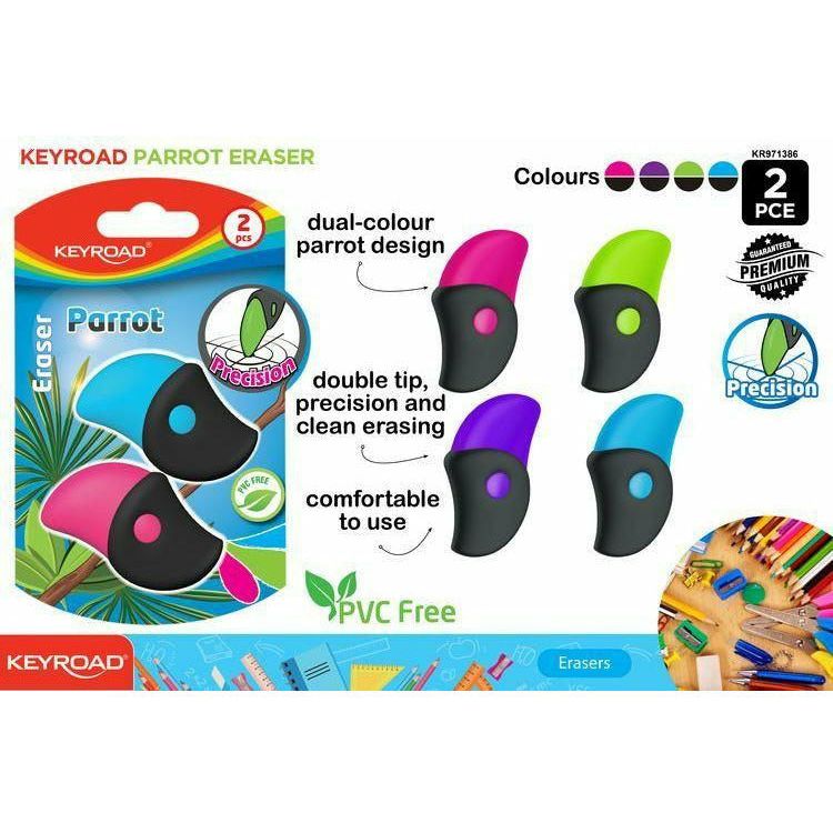 Keyroad Eraser Parrot Design - 2 Piece Assorted - Dollars and Sense