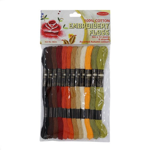 101 Percent Cotton Embroidery Floss - 12 Assorted Autumn Colours 8m Default Title