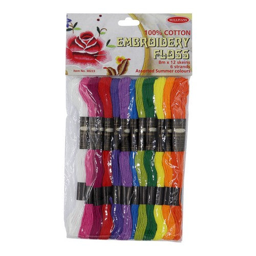 102 Percent Cotton Embroidery Floss - 12 Assorted Summer Colours 8m Default Title