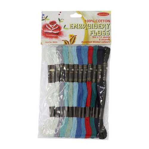 103 Percent Cotton Embroidery Floss - 12 Assorted Winter Colours 8m Default Title