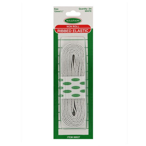 Non Roll Ribbed Elastic White - Dollars and Sense