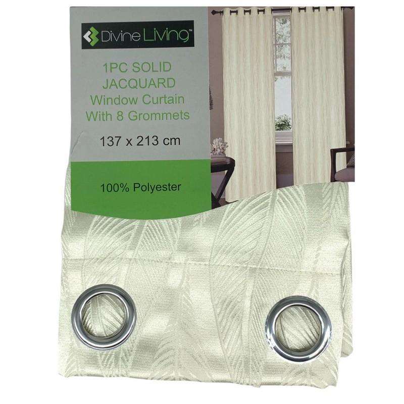 Alt=Divine Living Curtain Embossed Cream with leaf 137x213cm